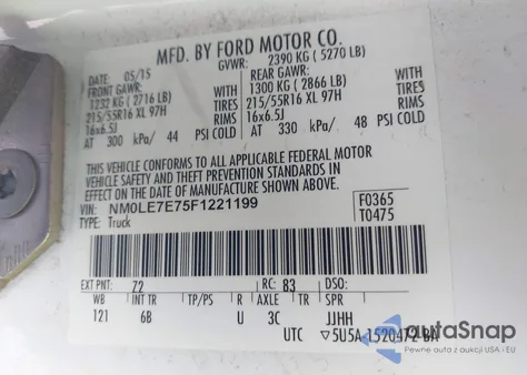 2015 Ford Transit Connect Xl из США, поврежденный, VIN NM0LE7E75F1221199